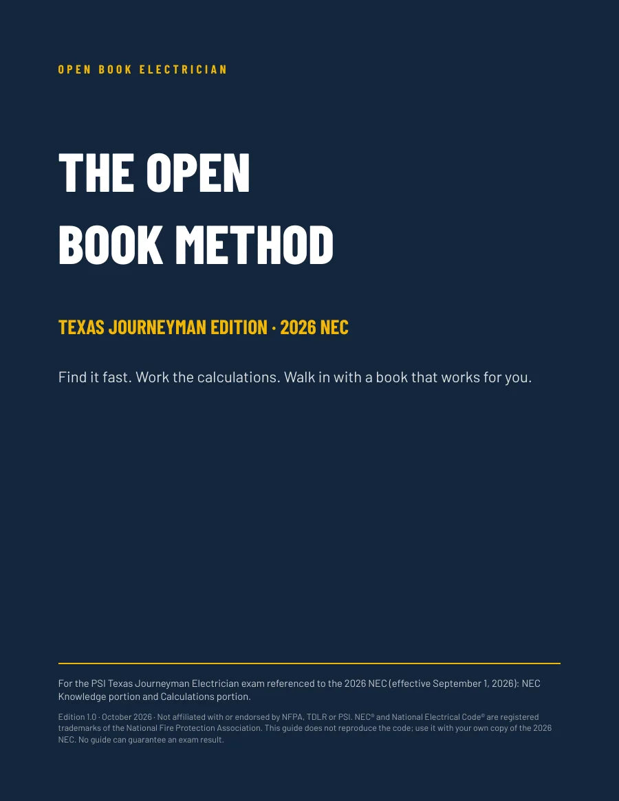 Cover: The Open Book Method, Texas Journeyman Edition, 2026 NEC