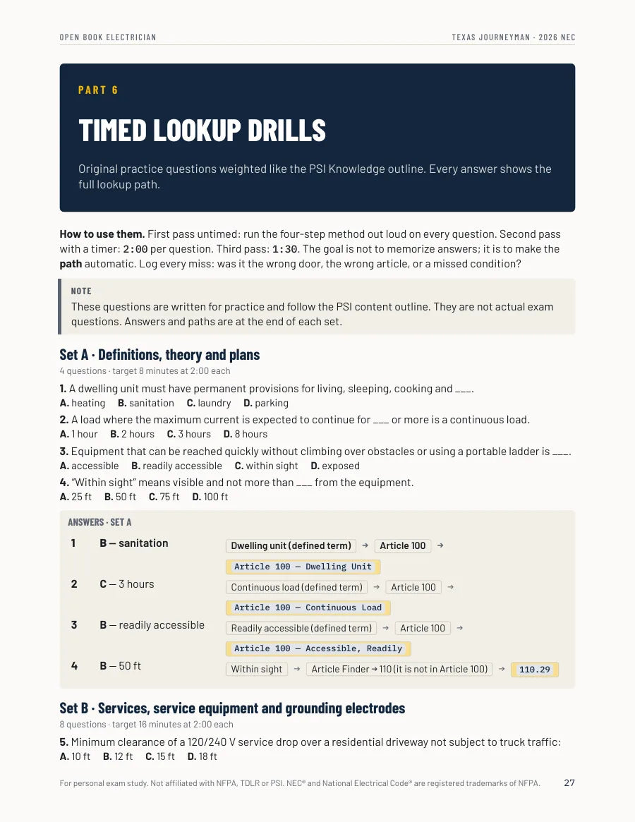 Page from the Timed Lookup Drills